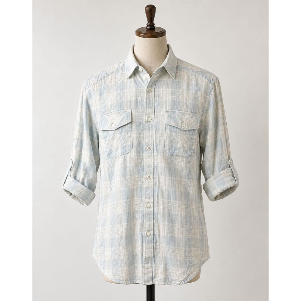 Pronto Uomo Mens Button Down Collar Shirt Blue & White Plaid Size Medium